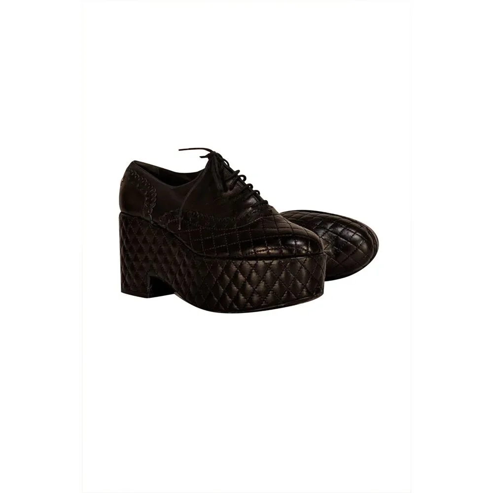 Chanel - Black Leather Platform Loafers Sz 10